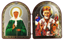 Икона Матрона и Николай 12x18 см деревянная двойная 