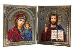 Иконка деревянная двойная 12x20 см Казанская и Спаситель (Спаси и Сохрани)