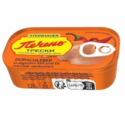 Печень трески копчёная с перцем чили 120 г Steinhauer