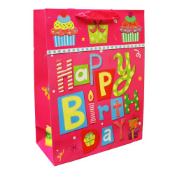 Dárková taška Happy Birthday ružová 32*11cm