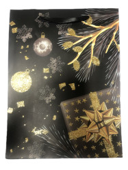 Подарочный пакет Рождественский золотой 18*24*8см