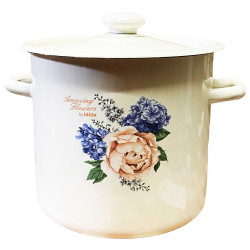 Эмалированная кастрюля 7л Пион и сирень