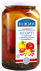 Маринованные томаты с клюквой 920г (чистый вес 524г) Нiжин 