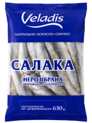 Замороженная салака нечищеная, глазированная 630г Veladis