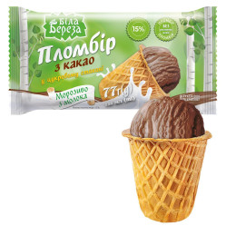 Мороженое с какао в сахарном рожке 77г Белая Береза