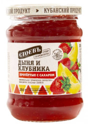 Дыня и клубника протёртая с сахаром 280г Стоевъ