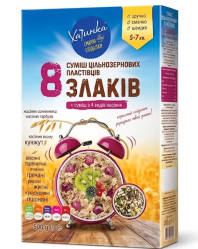 Смесь цельнозерновых хлопьев 8 злаков 500г Хатинка