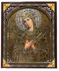 Икона деревянная Семистрельная 15х18см в футляре