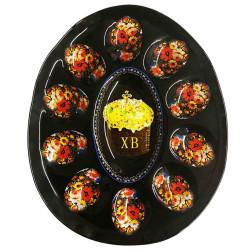 Стеклянный поднос на 10 пасхальных яиц Великдень, Жостово 24,5 × 21 см