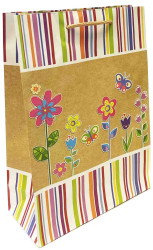 Подарочный пакет бабочки и цветы 26х33см крафт