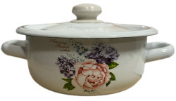 Эмалированная кастрюля 1,5Л Пион и сирень