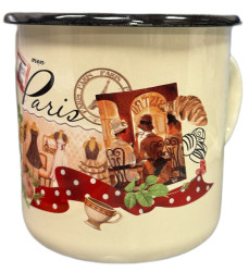 Эмалированная кружка бежевая Улочки Парижа 1Л