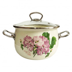 Эмалированная кастрюля бежевая 2,5Л Пеларгония Премиум+