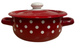 Эмалированная кастрюля 1,5Л Красная полька