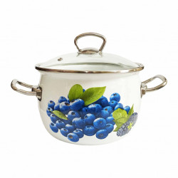 Эмалированная кастрюля 2,5Л Голубика Премиум+