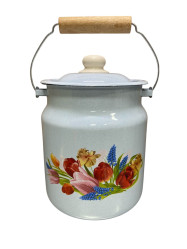 Бидон с крышкой эмалированный голубой 3,5 л Весенний букет