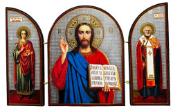 Икона Вседержитель 9х12см тройная деревянная