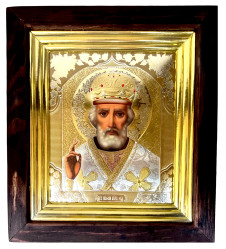 Икона деревянная со стеклом 15х18см Николай