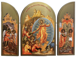 Икона Воскресение Христово крест красная 18х24 деревянная тройная