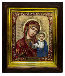 Ikona dřevěná velká 17x20cm Kazanskaja (zlata)