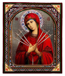 Икона деревянная Семистрельная 15x18 см в киоте (серебреный фон) 