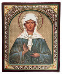 Икона деревянная Матрона 10х12см в киоте (золотой фон)