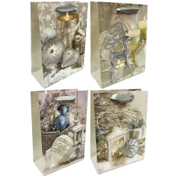 Подарочный пакет 23х18см Рождественский серебро