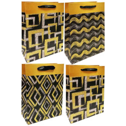 Подарочный пакет черный с золотым узором 23х18см.