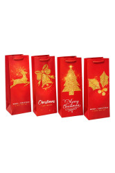 Подарочный пакет для бутылки 35×12 см «Микс Новый год» красные