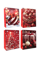 Подарочный пакет «Ёлка, новогодние шары, подарок» красный 26×32 см