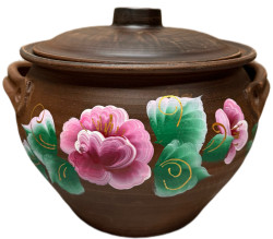 Керамический горшок красная глина 3,5Л яркие цветы круглый