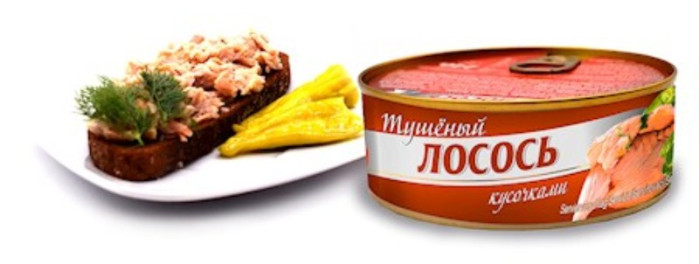 деталь Dušeny kousky lososa SibFish 240g