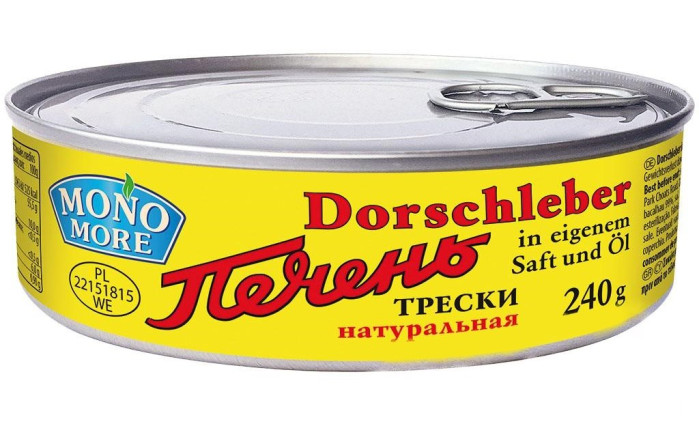 деталь Tresčí játra ve vlastní štávě Mono More 240g