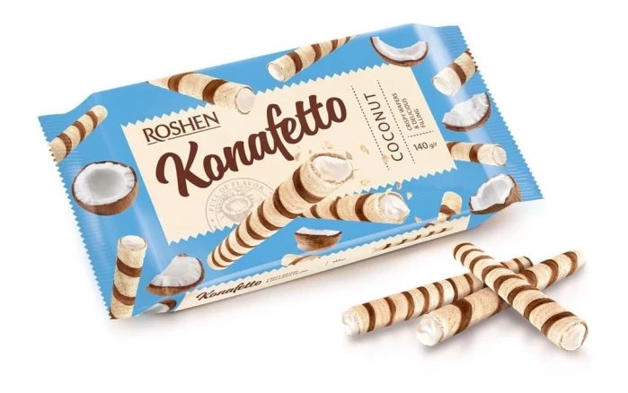 деталь Вафельные трубочки с кокосом Konafetto 140 г Roshen