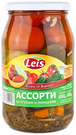 деталь Assorti okurky a rajčata Leis 450g