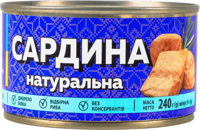 деталь Сардина натуральная с добавлением масла 240г Veladis