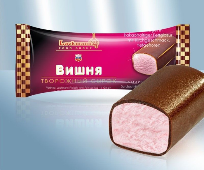 деталь Sladký tvaroh v čokoládě s višni Lackmann 38g