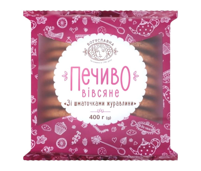 деталь Печенье овсяное с кусочками клюквы 400г Богуславна