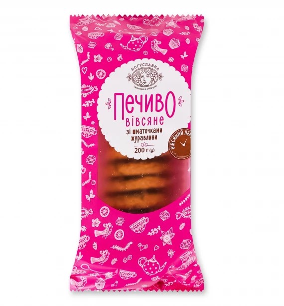 деталь Печенье овсяное с кусочками клюквы 200г Богуславна