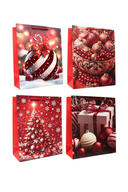 деталь Подарочный пакет «Ёлка, новогодние шары, подарок» красный 26×32 см