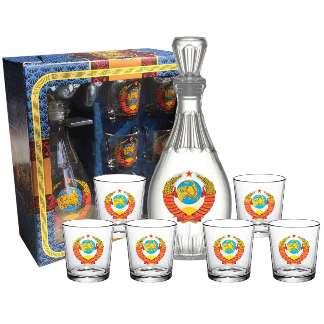 деталь Sada 6 panáku+karafa Gerb SSSR Dionis
