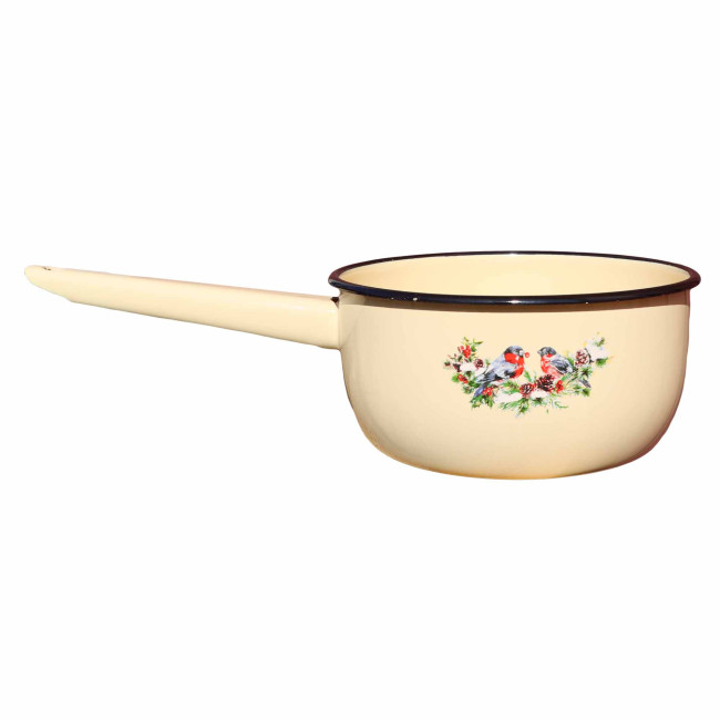 деталь Желтый эмалевый дуршлаг (снегири) 1,5л