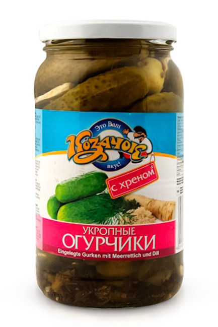 деталь Огурцы малосольные с хреном и укропом 860г Козачок
