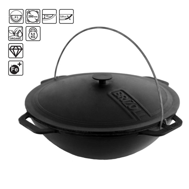 деталь Litinový kotlík s poklíčkou Brizoll 4L WOK Asia