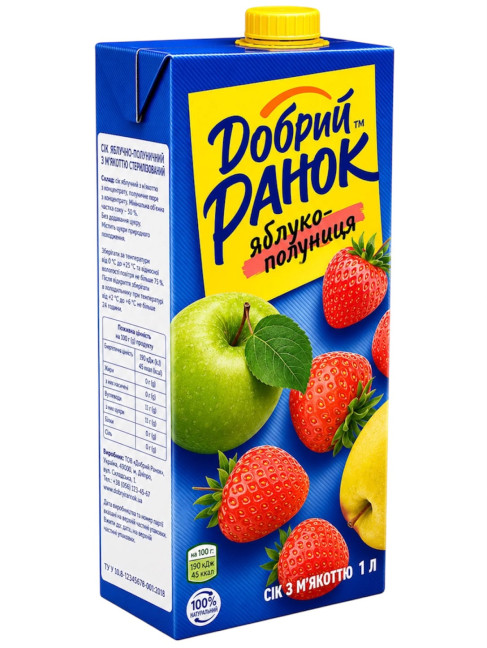 деталь Яблочно-клубничный сок с мякотью 1л Добрий ранок