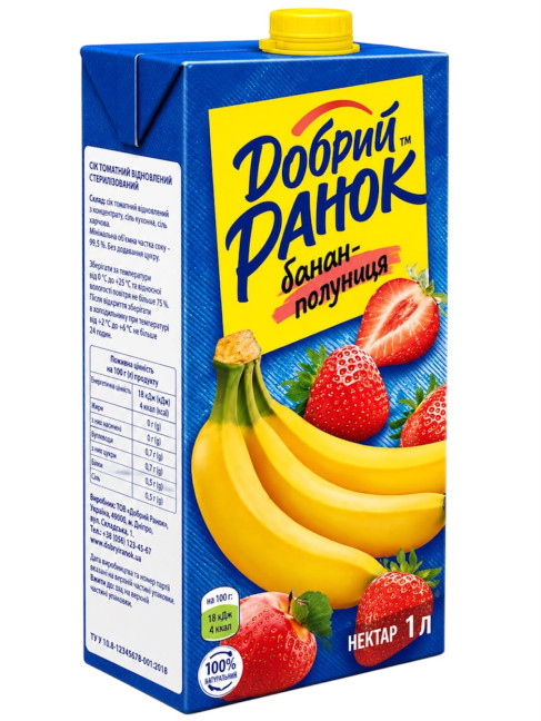 деталь Бананово-клубничный нектар с мякотью 1л Добрий ранок