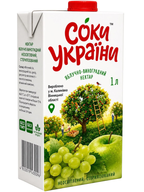 деталь Яблочно-виноградный нектар 1л Соки України