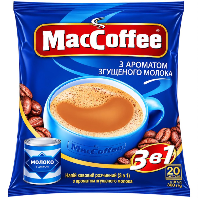 деталь Растворимый кофейный напиток 3в1 со вкусом сгущённого молока 360г (20 пакетиков по 18г) MacCoffee