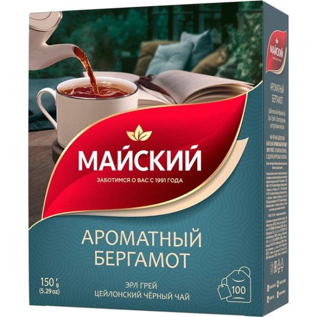 деталь Черный чай Ароматный Бергамот 100*1,5г Майский
