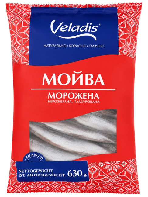 деталь Замороженная мойва нечищеная, глазированная 630г Veladis